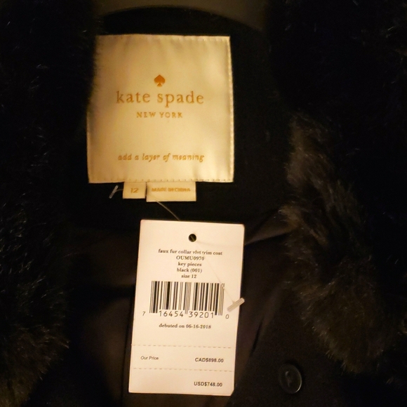 NWT Kate Spade Faux Fur Collar Velvet Trim Coat - Picture 9 of 13